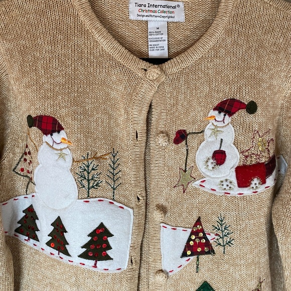 Women's Medium Tiara International Christmas Collection Sweater Snowman Cardigan - Picture 3 of 11